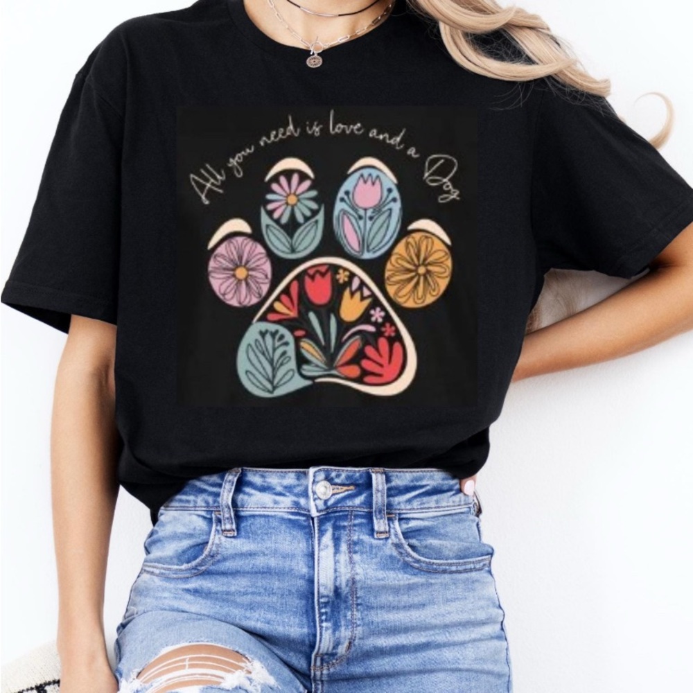 - Dog Short Sleeve Tee with Floral Paw Print